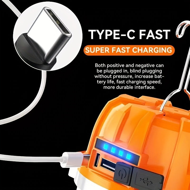 Rechargeable LED Camping Lantern with Power Bank USB Outdoor Hanging Tent Light Built-in Battery Emergency Lamp for Camping BBQ Hiking Patio Backpacking Portable Camp Light Orange