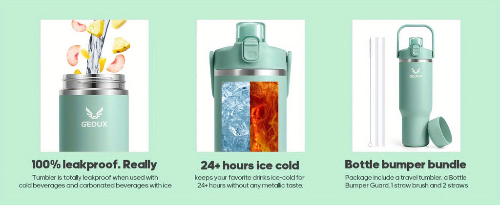 Stainless Steel Tumbler with Handle and Straw Vacuum Insulated Water Bottle 2-in-1 Lid Chug Lid Straw Lid Silicone Boot Matte Finish Gift for Women Men Christmas