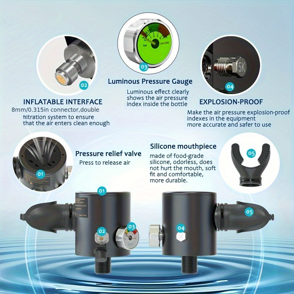 Aluminum Alloy Mini Diving Tank 0.5L – Portable Scuba Oxygen Cylinder with Regulator for Underwater Photography Snorkeling Recreation Leisure Diving Adults