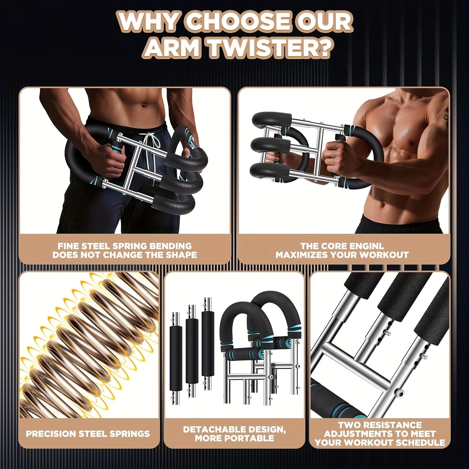 Arm Strength Trainer Three-Bar Chest Expander, Adjustable Multi-Level Resistance, Portable Detachable Forearm & Chest Workout Device for Home Gym, Strength Training & Muscle Building