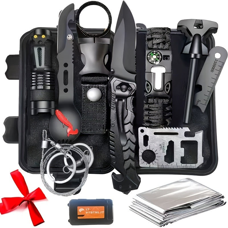 Outdoor Survival Kit 12-115 Piece – Emergency Gear Set for Camping, Hiking & Survival, Multi-Tool Equipment for Men, Dad, Husband – Unique Outdoor Gift Idea