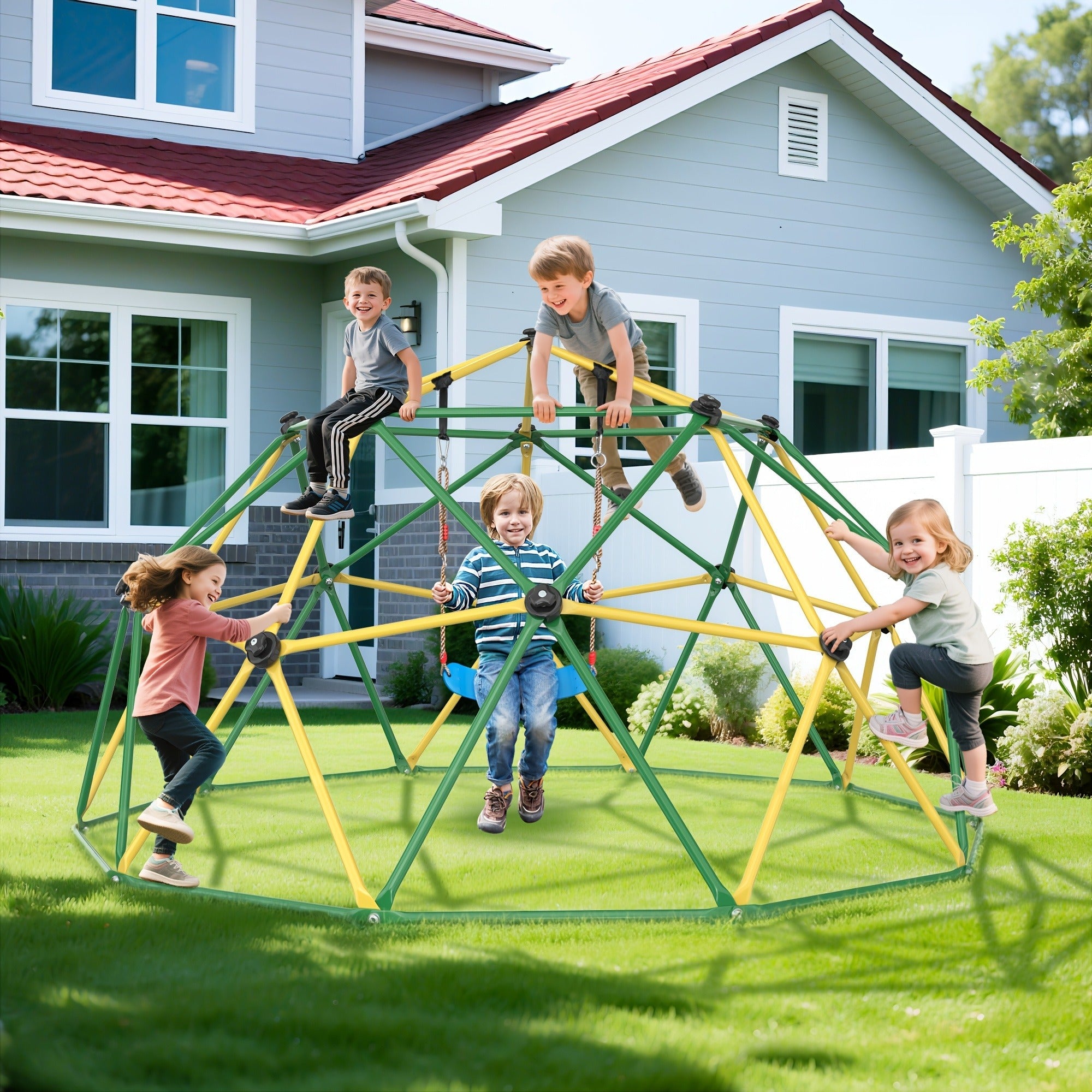 10FT Kids Climbing Dome with Hammock Swing Disc Swing Backyard Jungle Gym Steel Frame Outdoor Play Equipment 1000 LBS Capacity Gift for Boys Girls Ages 3-10