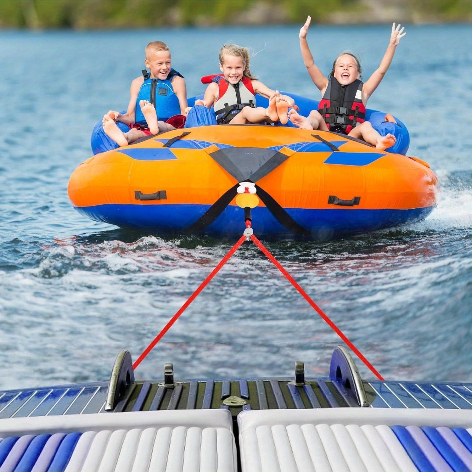 Heavy Duty Boat Tow Rope Harness Self-Centering with Float Ball Antirust Stainless Steel for Skiing Wakeboarding Kneeboarding 2 Riders