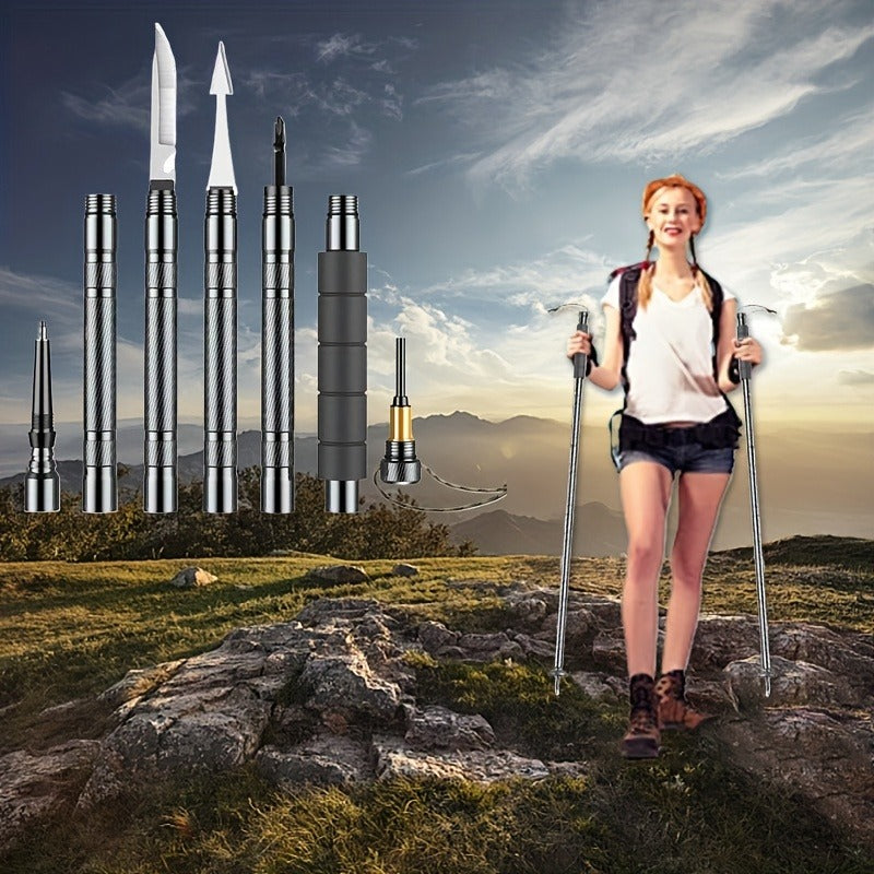 7-in-1 Tactical Hiking Staff – Extendable Foldable Survival Walking Stick with Compass, Fire Starter, Saw Blade, Screwdriver & Pliers – Aluminum Alloy or Stainless Steel, Camping & Hiking Gift
