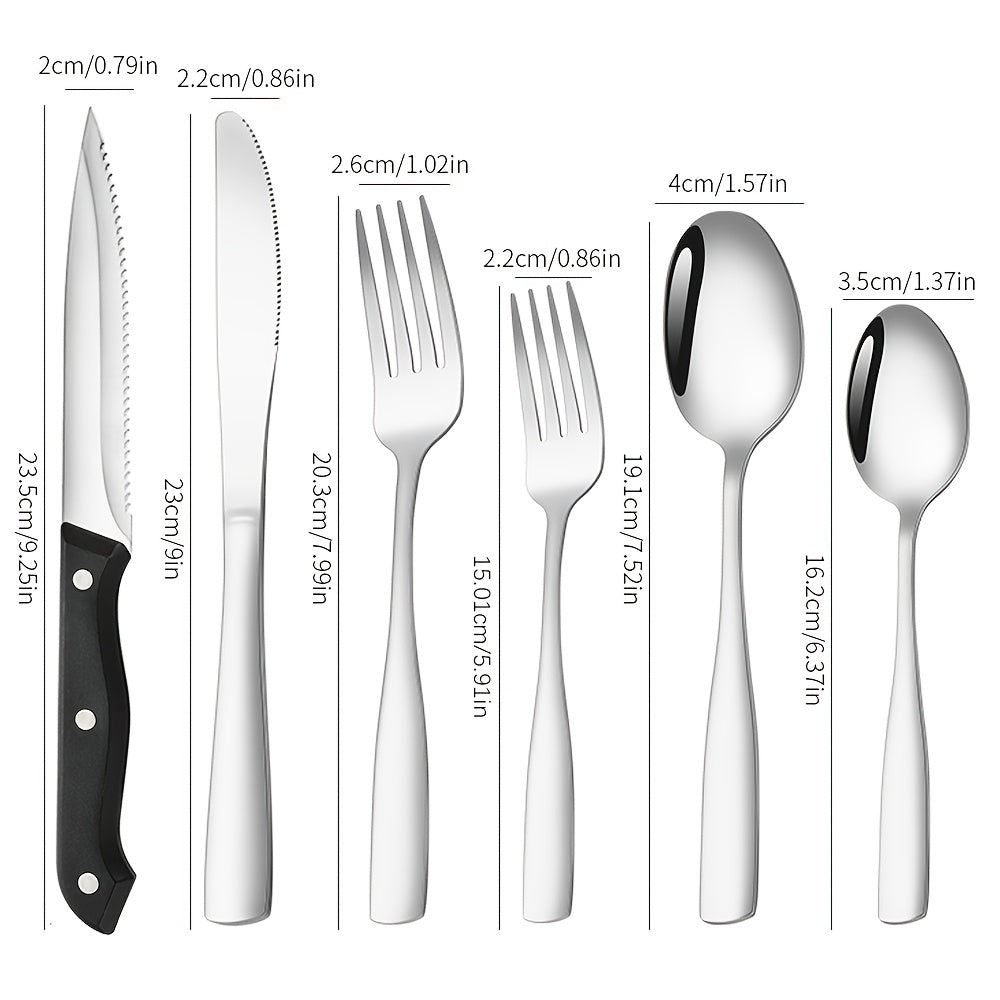 Stainless Steel Flatware Set 24/48 Piece with Steak Knives, Mirror Polished Silverware Set for 4/8, Dishwasher Safe Cutlery Utensil Set with Forks Spoons Knives, Perfect for Weddings, Gifts & Outdoor Dining