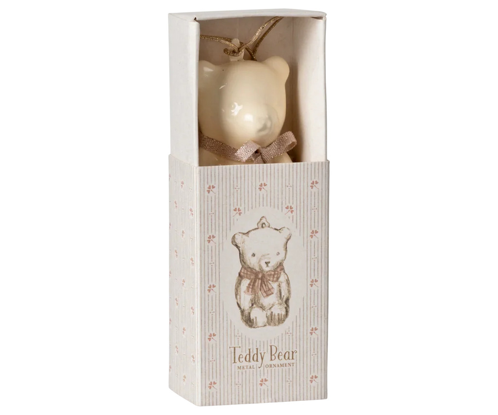 Maileg Metal Ornament - Teddy Bear, Off White/Rose