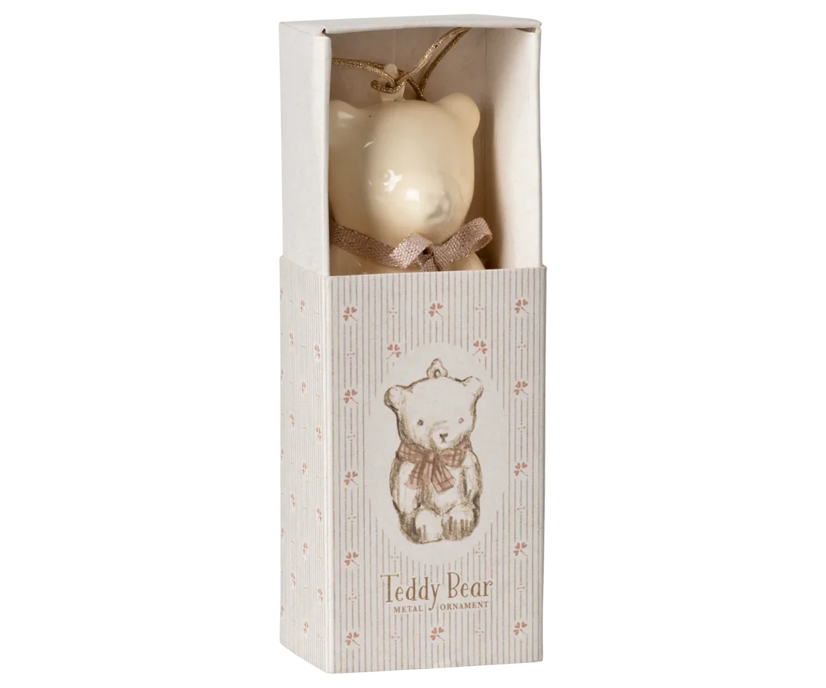 Maileg Metal Ornament - Teddy Bear, Off White/Rose