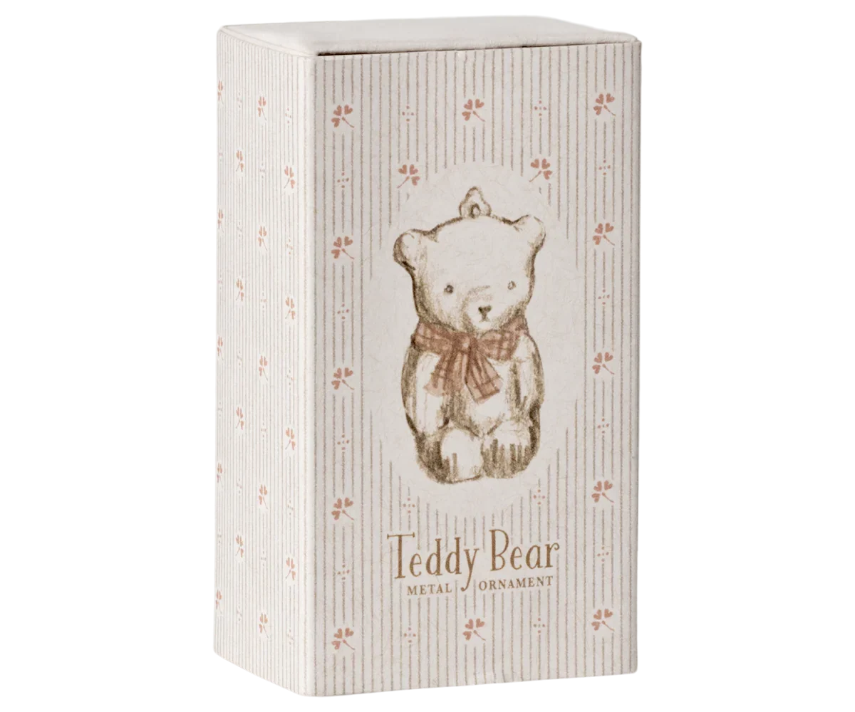 Maileg Metal Ornament - Teddy Bear, Off White/Rose