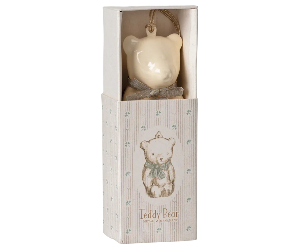 Maileg Metal Ornament - Teddy Bear, Off White/Blue