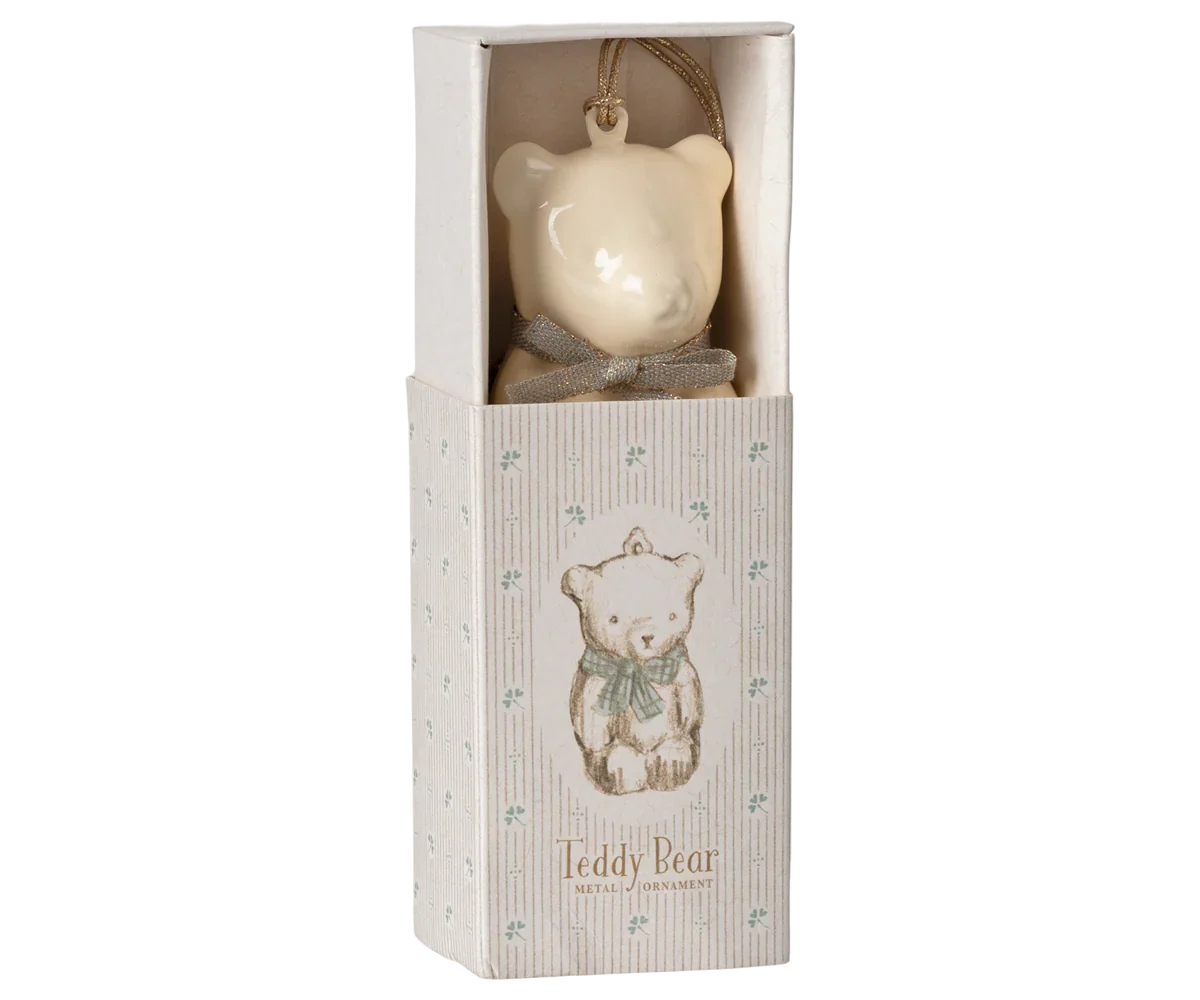 Maileg Metal Ornament - Teddy Bear, Off White/Blue