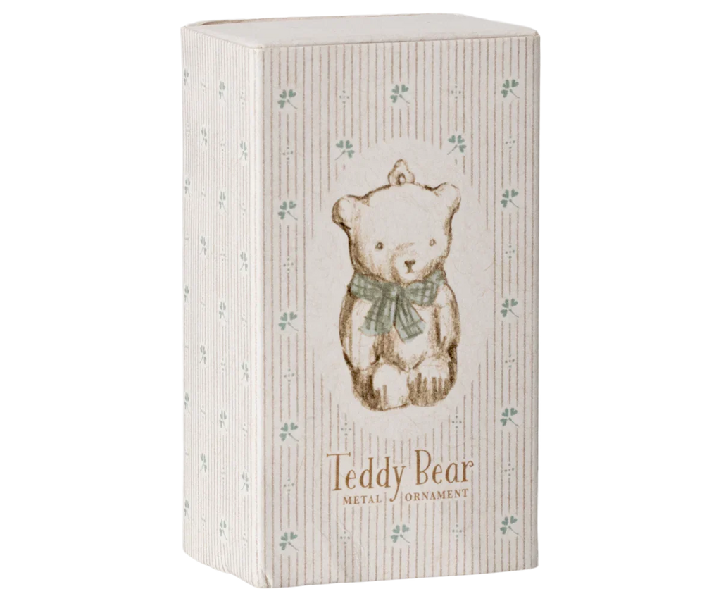 Maileg Metal Ornament - Teddy Bear, Off White/Blue