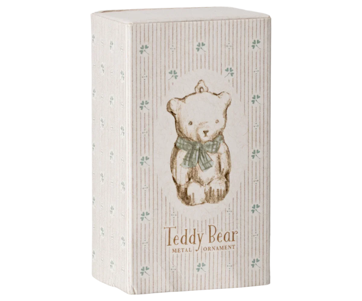 Maileg Metal Ornament - Teddy Bear, Off White/Blue