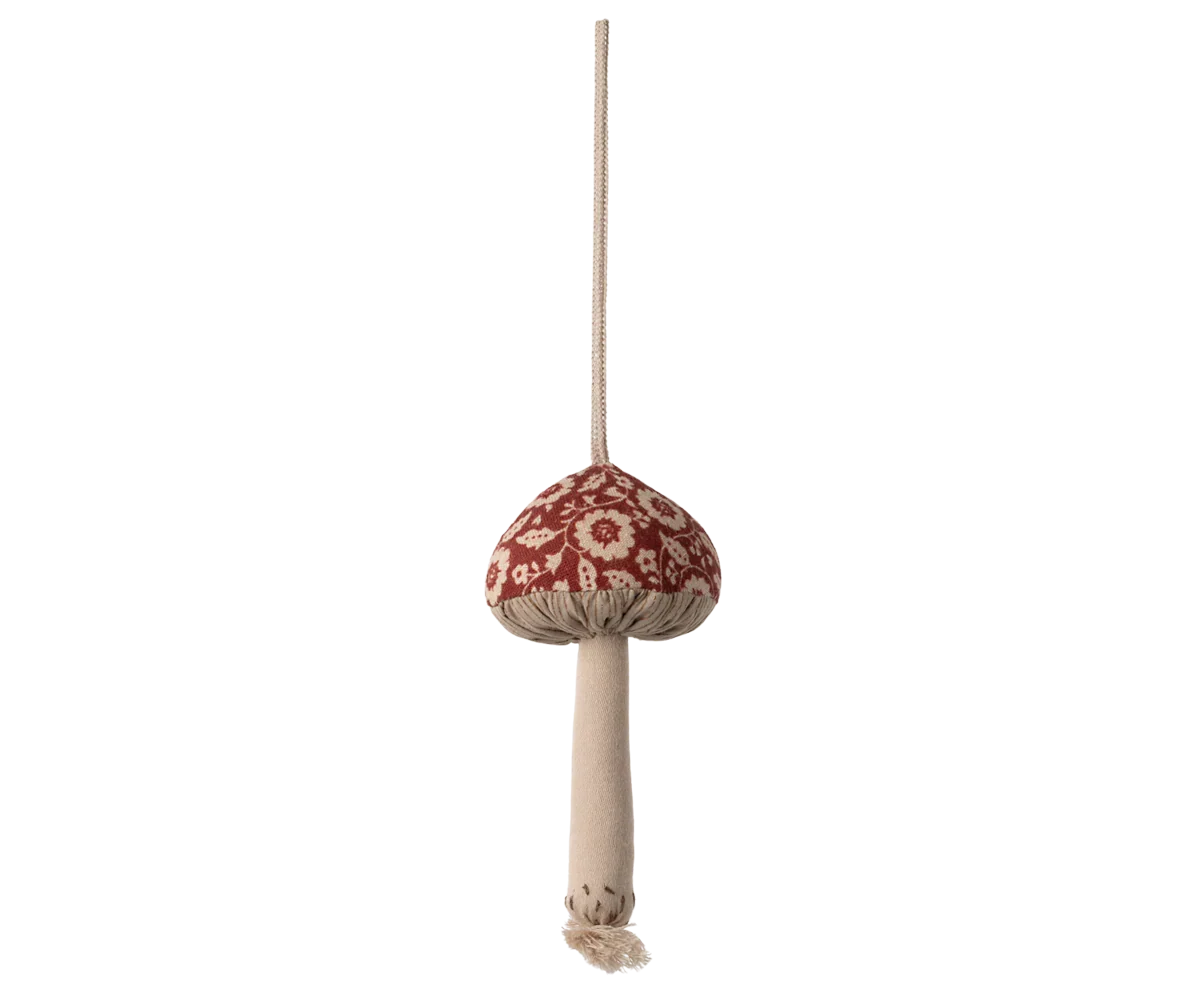 Maileg Fabric Ornament, Mushroom - Winter Flower - Red