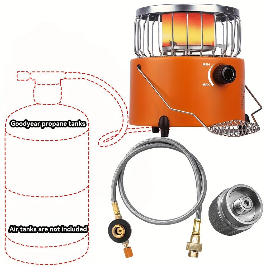 Portable Propane Camping Stove 9000 BTU – 2-in-1 Indoor & Outdoor Gas Heater for Camping, Cooking & Emergency Preparedness, Adjustable Flame, Stainless Steel, Compact 10.7x7 Inch with Gas Hose & MAPP Converter (Yellow)