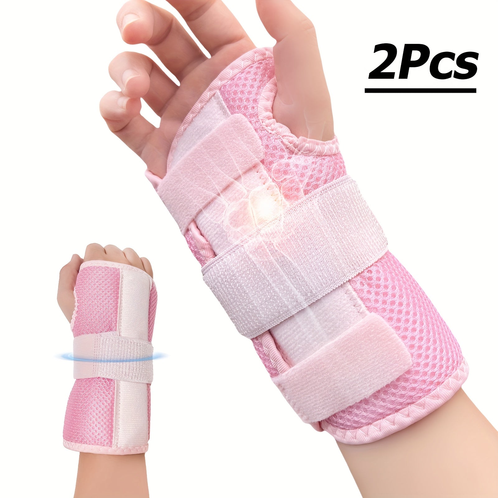 Wrist Brace with Double Splint Support & Triple Compression – 1 Pair Breathable Hook-and-Loop Wrist Guard for Sports, Daily Wear & Injury Recovery, Unisex, Pink / Rose Red / Blue