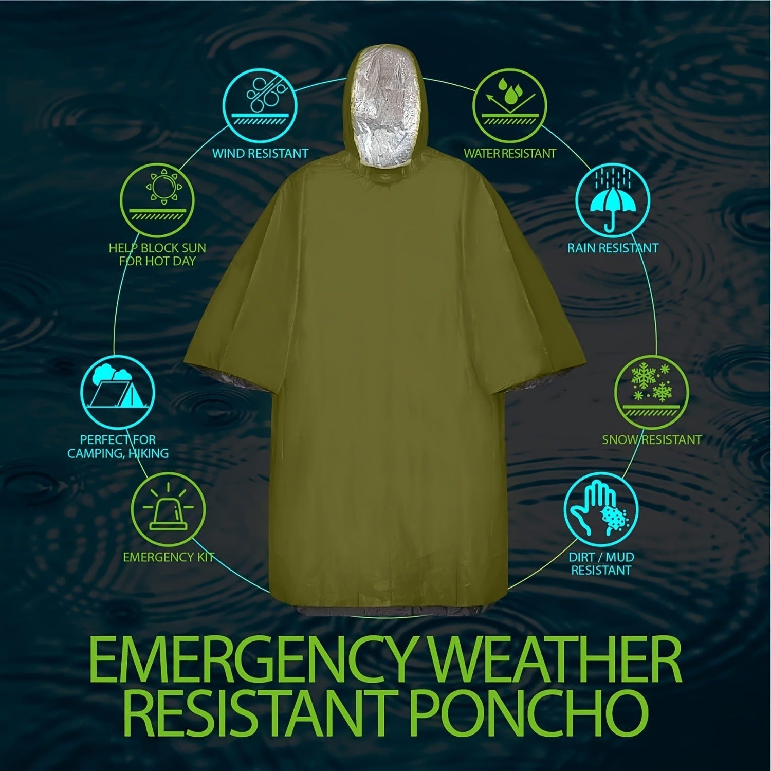 Emergency Rain Poncho 4 Pack & 14 Pack – Retains 90% Body Heat, Reusable Waterproof Raincoat for Men Women Adults, Camping Hiking Survival Kit Gear