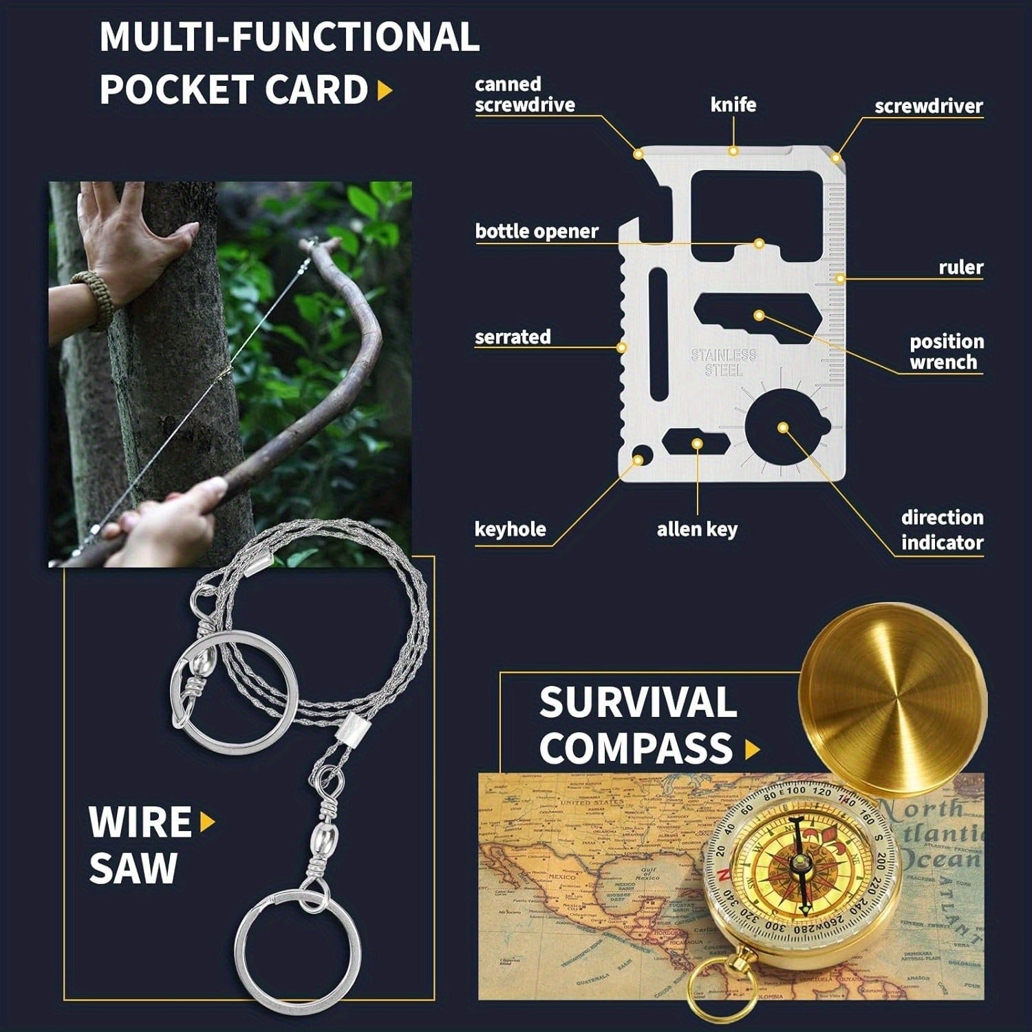 Survival Gear Kit Emergency Tool Set – Outdoor Multifunctional Camping Axe, Survival Shovel & Flint Fire Starter, 12pcs Basic or 158pcs Full Kit for Hiking, Hunting, Earthquake & Outdoor Adventures