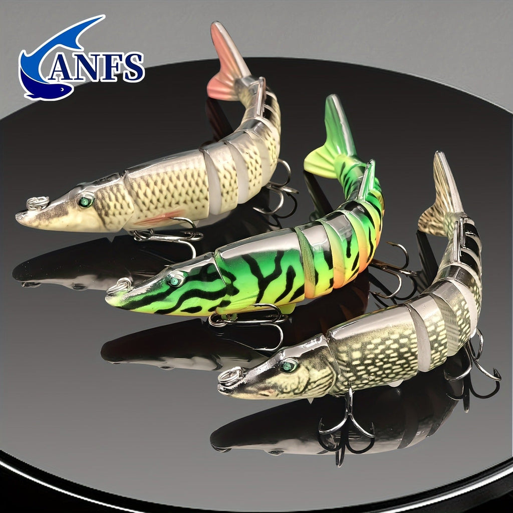 Multi-Jointed Swimbait Fishing Lures for Bass Trout Perch – Slow Sinking Lifelike 3D Eyes ABS Body, Pearl Powder Coating, 8-Section Woven Fabric Jointed Lure Kit for Freshwater & Saltwater, 2 Models (FCP2P-392 / FCP2P-556)