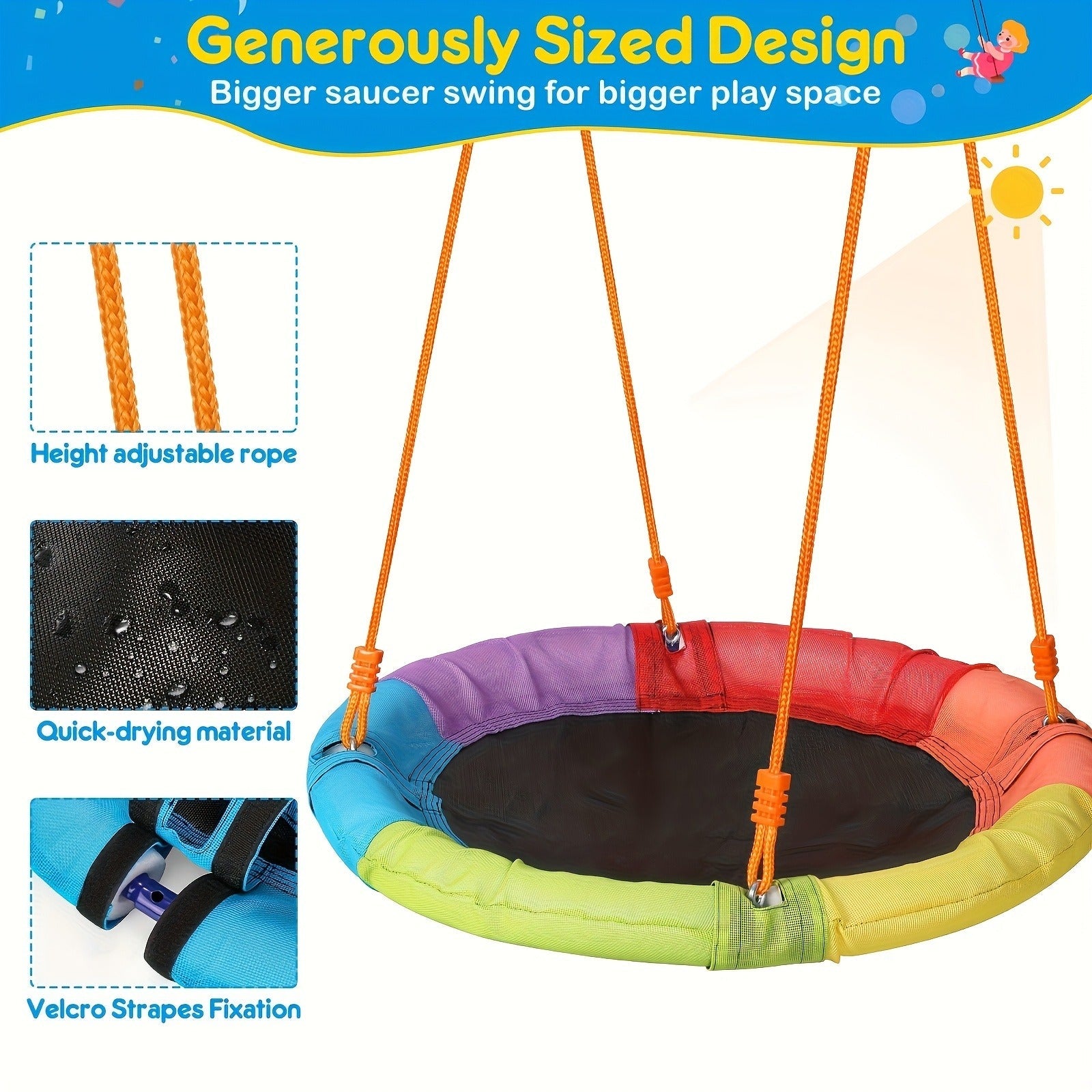 Outdoor Swing Set for Kids 3-in-1 Metal A-Frame 550 lbs Disc Saucer Swing Backyard Playground