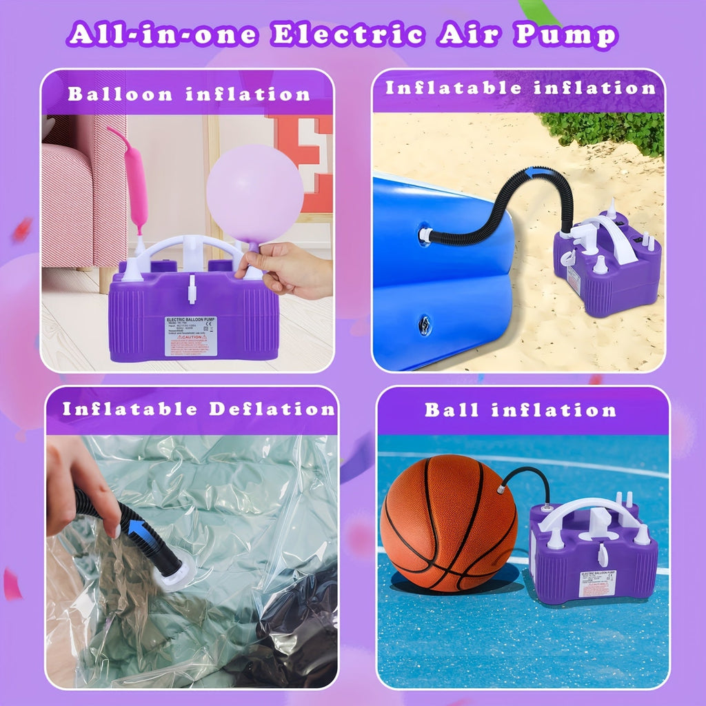 Electric Balloon Pump 3-in-1 Triple Inflating Ports | Fast Air Inflator Deflator for Latex Foil 260Q Balloons Swimming Rings Air Mattress | Portable Electric Balloon Inflator Purple Green