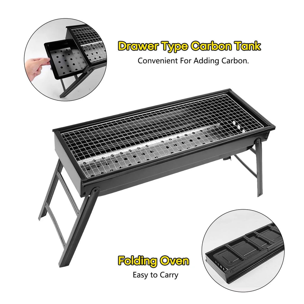 Portable Charcoal BBQ Grill Foldable - Lightweight Compact Outdoor Smoker Grill for Camping, Picnics, Hiking & Backyard Barbecue - Easy Setup Tabletop Charcoal Grill