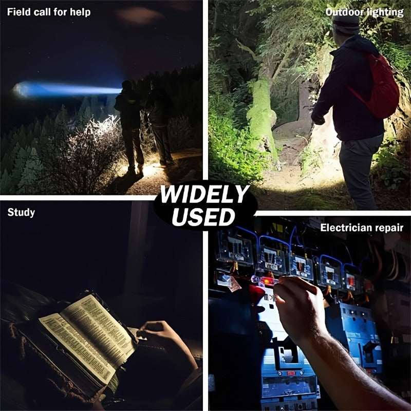 Waterproof LED Flashlight 6 Modes 3 Color Filters Solar USB Rechargeable IPX4 Torch for Hunting Camping Boating Hiking Emergency
