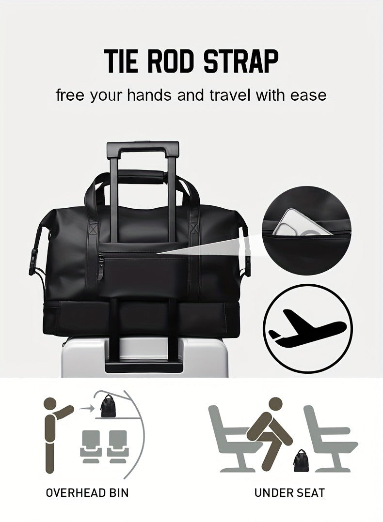 Gym Duffel Bag with Wet Pocket & Shoe Compartment - Foldable PU Leather Sports Travel Bag for Workouts, Weekend Trips & Everyday Use, Lightweight Carry-On Luggage Bag for Men Women (Black/Blue/Grey)