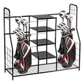 Golf Bag Storage Rack Organizer Steel Dual Bag Holder with 4 Shelves for Clubs Balls Shoes Accessories Garage Basement Home Golf Equipment Organizer Heavy Duty