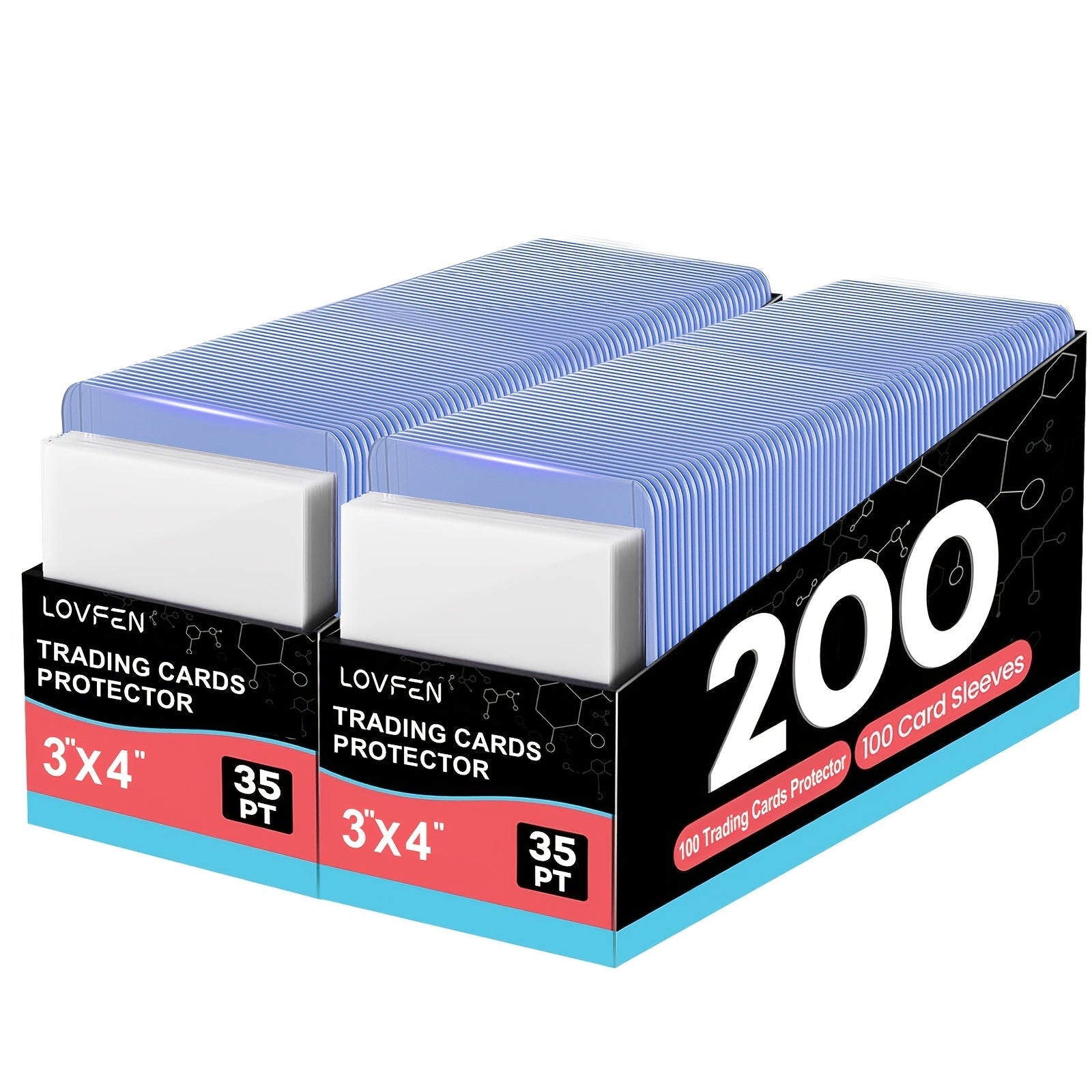 Card Toploads & Sleeves 3x4 Hard Plastic Combo - 100/200/500/2000 Count Regular Top Loading Card Holders for Baseball Football Sports Trading Cards