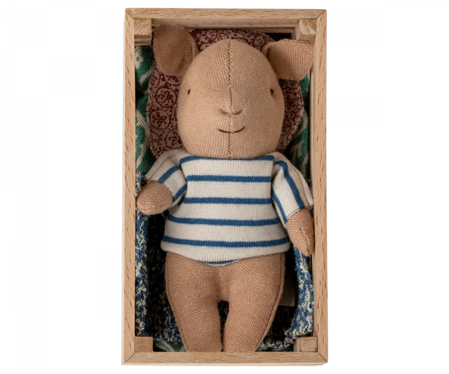 Maileg Pig In Box, Baby Boy - Blue