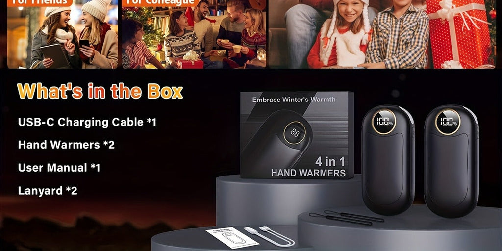 Rechargeable Hand Warmers 2 Pack – Dual-Sided Electric Pocket Heater with Power Bank & LED Light, 36Hrs Warmth, 4 Heat Levels, Portable Reusable Handwarmer Gift for Men & Women, Deep Black / Orange