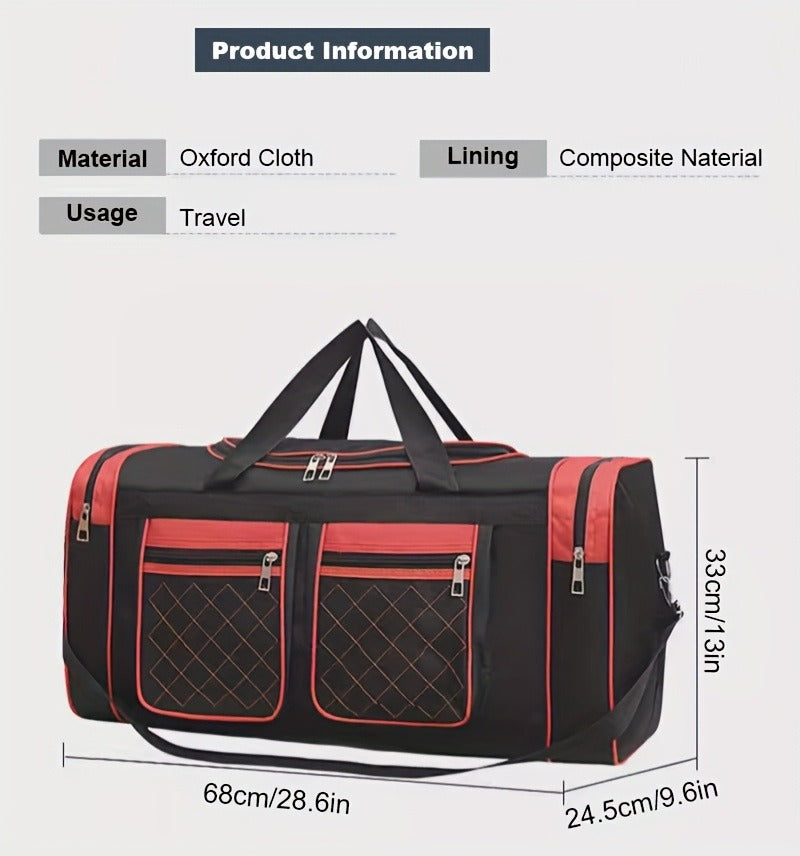 Gym Duffel Bag Large Capacity Travel Bag for Men Women Heavy Duty Polyester Multi Pocket Adjustable Shoulder Strap Zipper Closure for Fitness Workout Weekend Trips Business Travel Outdoor Black Blue Red