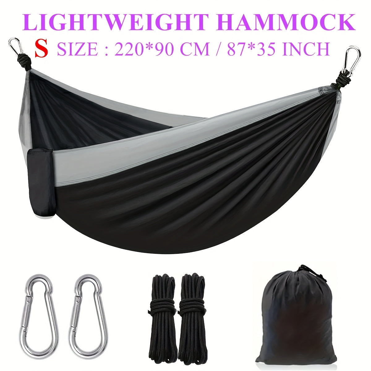 Lightweight Camping Hammock – Nylon Double & Single w/ Hooks, Ropes & Bag
