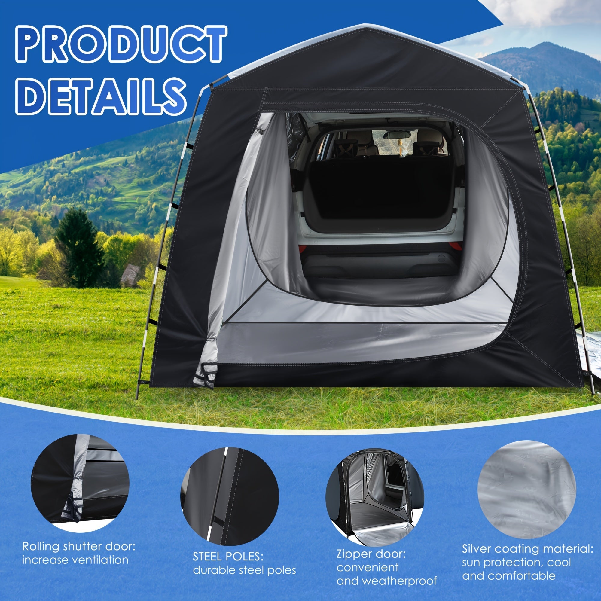 SUV Tent for Camping 5 Person Car Camping Tent Waterproof Tailgate Tent Easy Setup with Porch Awning for Outdoor Road Trip Family Camping Black Gray Navy Green