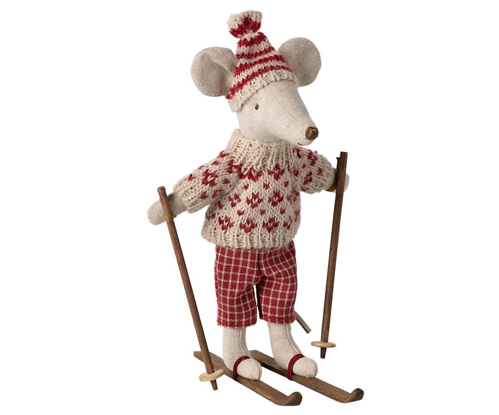 Maileg Winter Ski Mouse Mom - Red