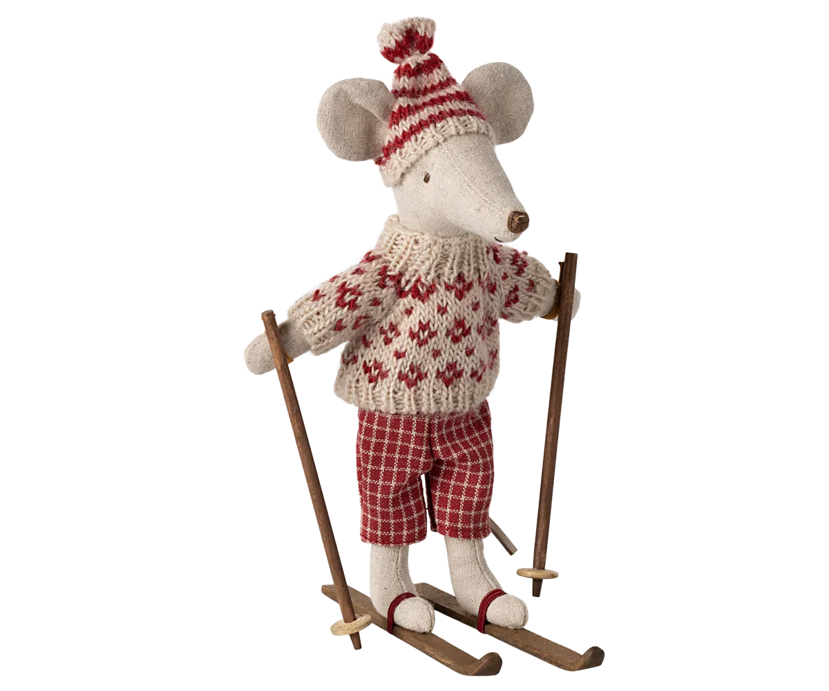 Maileg Winter Ski Mouse Mom - Red