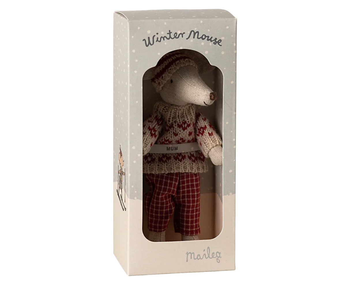 Maileg Winter Ski Mouse Mom - Red