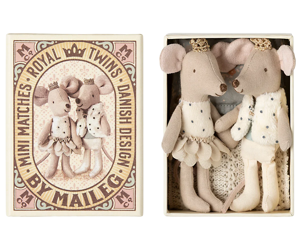 Maileg Royal Twin Mice In Matchbox, Little Sister and Little Brother