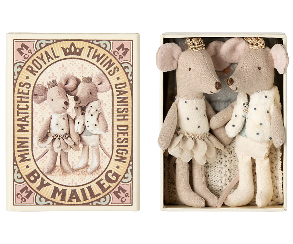 Maileg Royal Twin Mice In Matchbox, Little Sister and Little Brother