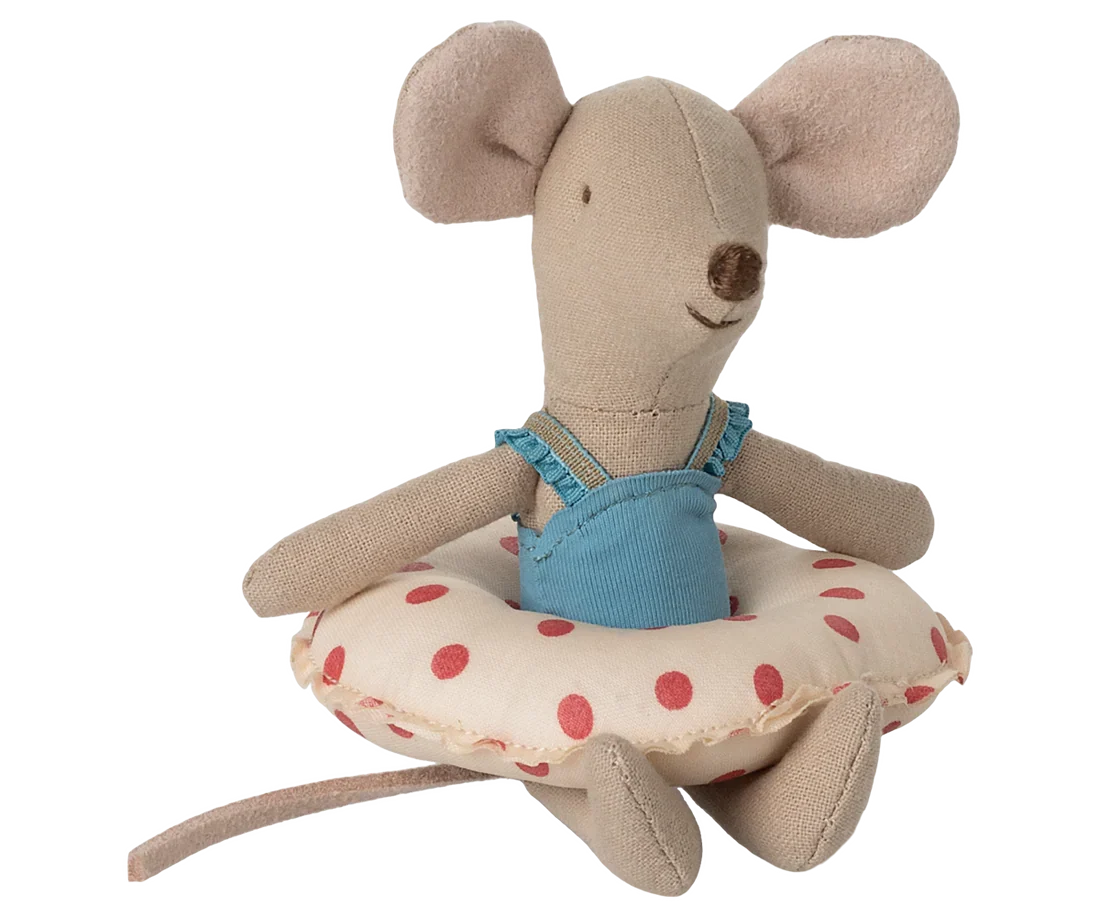 Maileg Beach Mouse With Float, Little Sister - Red Dot