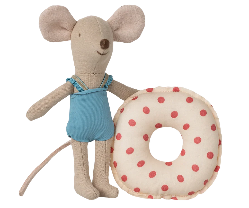 Maileg Beach Mouse With Float, Little Sister - Red Dot