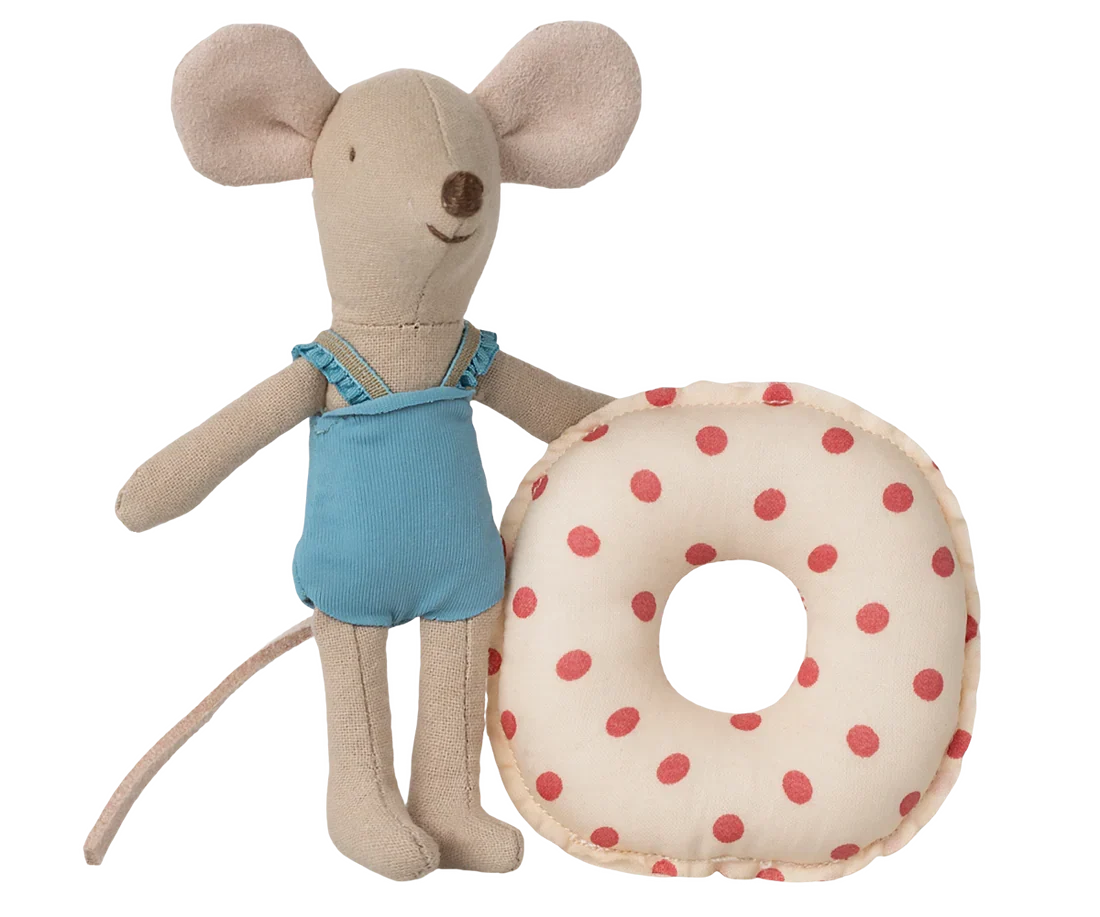 Maileg Beach Mouse With Float, Little Sister - Red Dot
