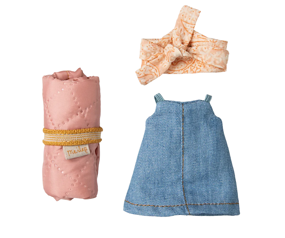 Maileg Hiker Mouse With Blush Sleeping Bag - Big Sister
