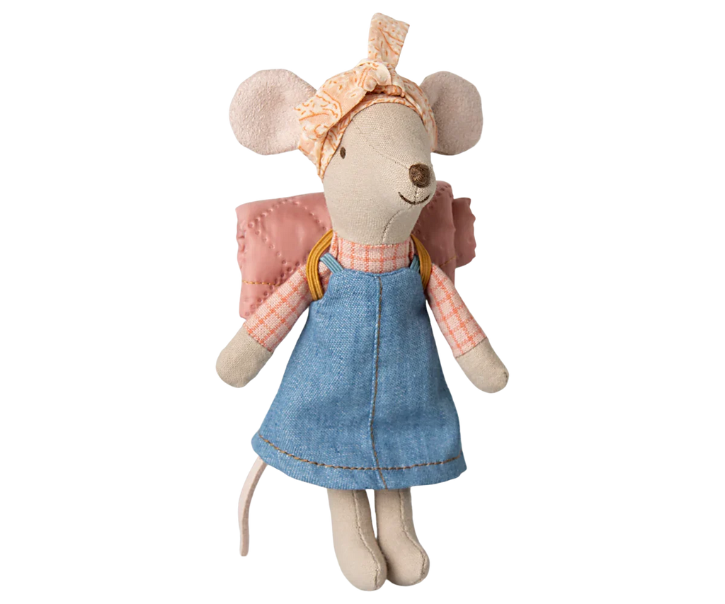 Maileg Hiker Mouse With Blush Sleeping Bag - Big Sister