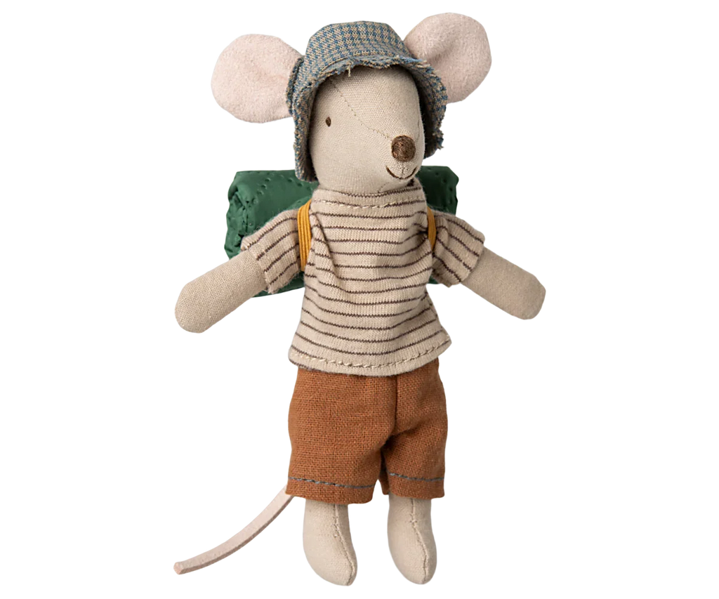 Maileg Hiker Mouse With Brown Striped Shirt - Big Brother