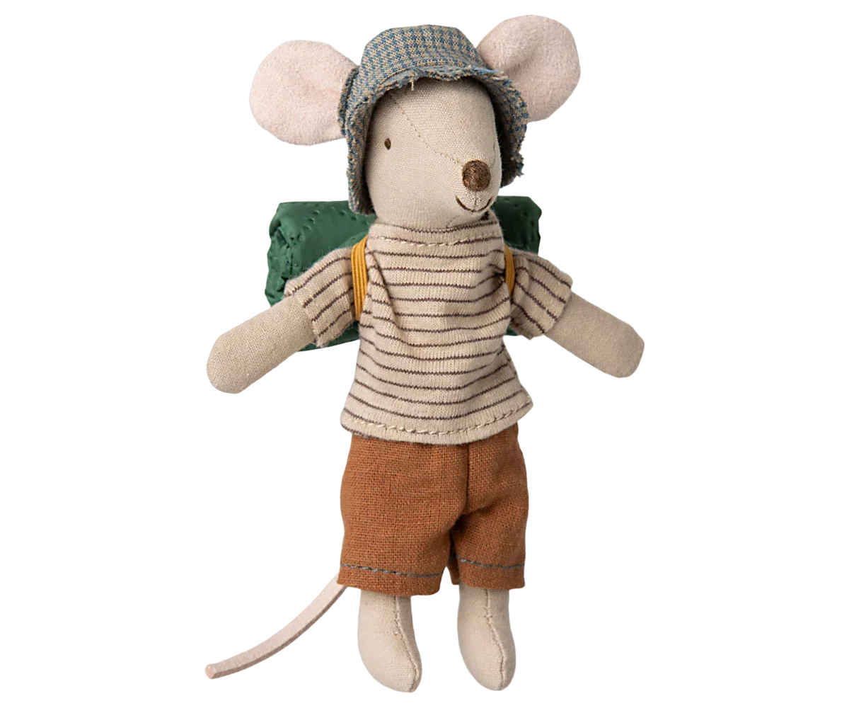 Maileg Hiker Mouse With Brown Striped Shirt - Big Brother