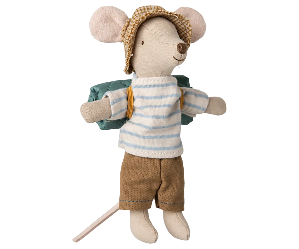 Maileg Hiker Mouse With Light Blue Striped Shirt - Big Brother