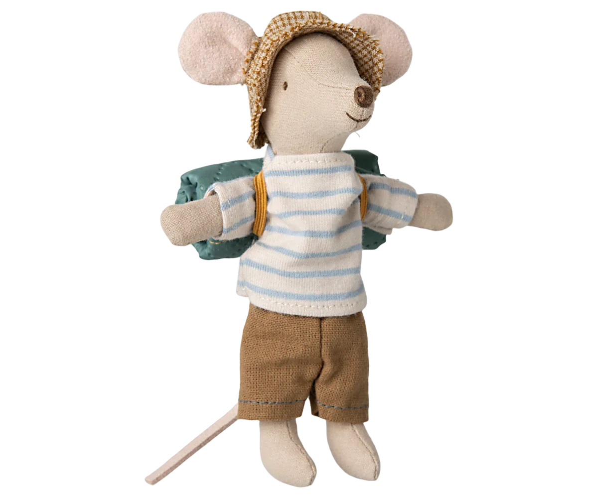 Maileg Hiker Mouse With Light Blue Striped Shirt - Big Brother