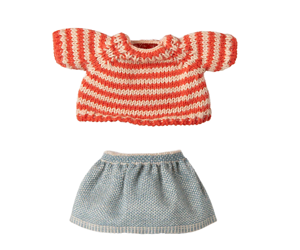Maileg Extra Clothing: Knitted Sweater And Skirt For Big Sister Mouse