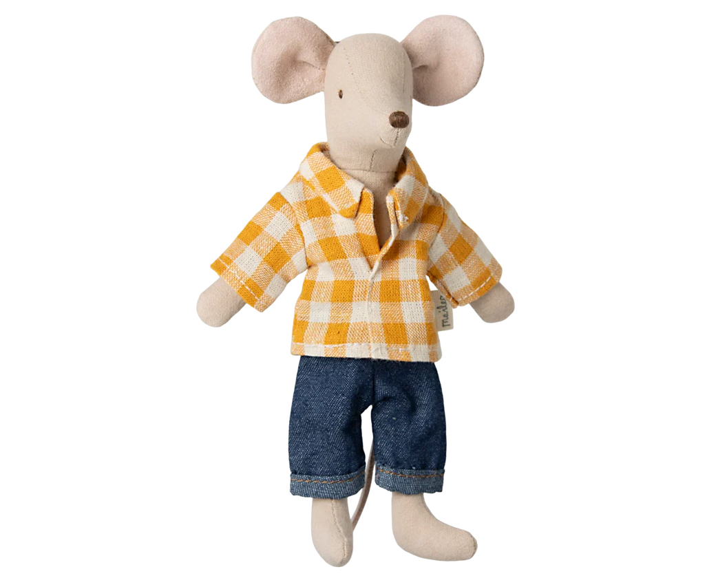 Maileg Dad Mouse In Yellow Checkered Shirt